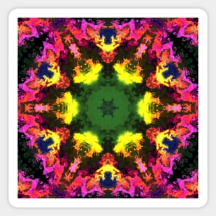 Psychedelic Mandala Flower Yellow Green and Pink Sticker